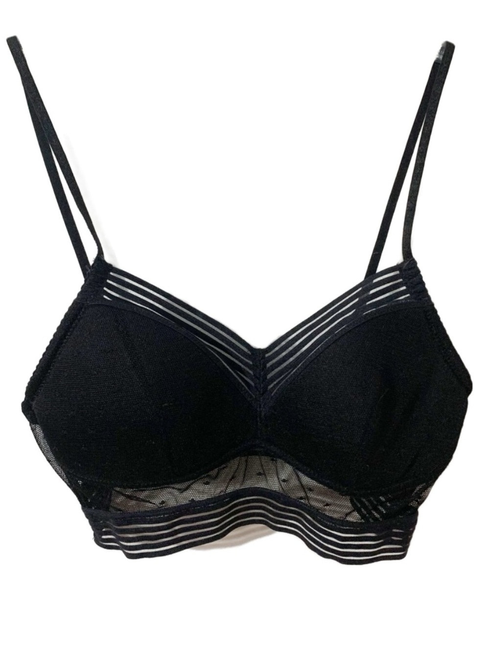 Black Mesh Strappy Bra Bralette Padded Crop Top Medium Style 8807